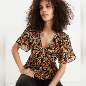 Madewell Short-Sleeve Peplum Wrap Top in Flower Garden